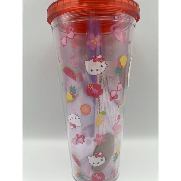 Hello Kitty Tropical Tossed Icons Plastic 24 Oz Boba Tumbler NEW - Picture 3 of 7
